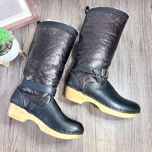 Sven | 11" Shearling Clog Boots Low Heels Black/Metallic Brown Size 40 / sz 9